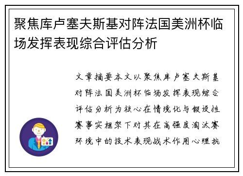 聚焦库卢塞夫斯基对阵法国美洲杯临场发挥表现综合评估分析